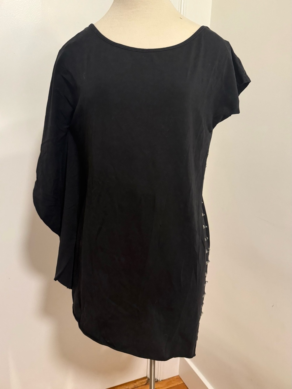 Vintage! Evil Twin Black Asymmetric Short Sleeve Dress w/ Safety Pin Details M